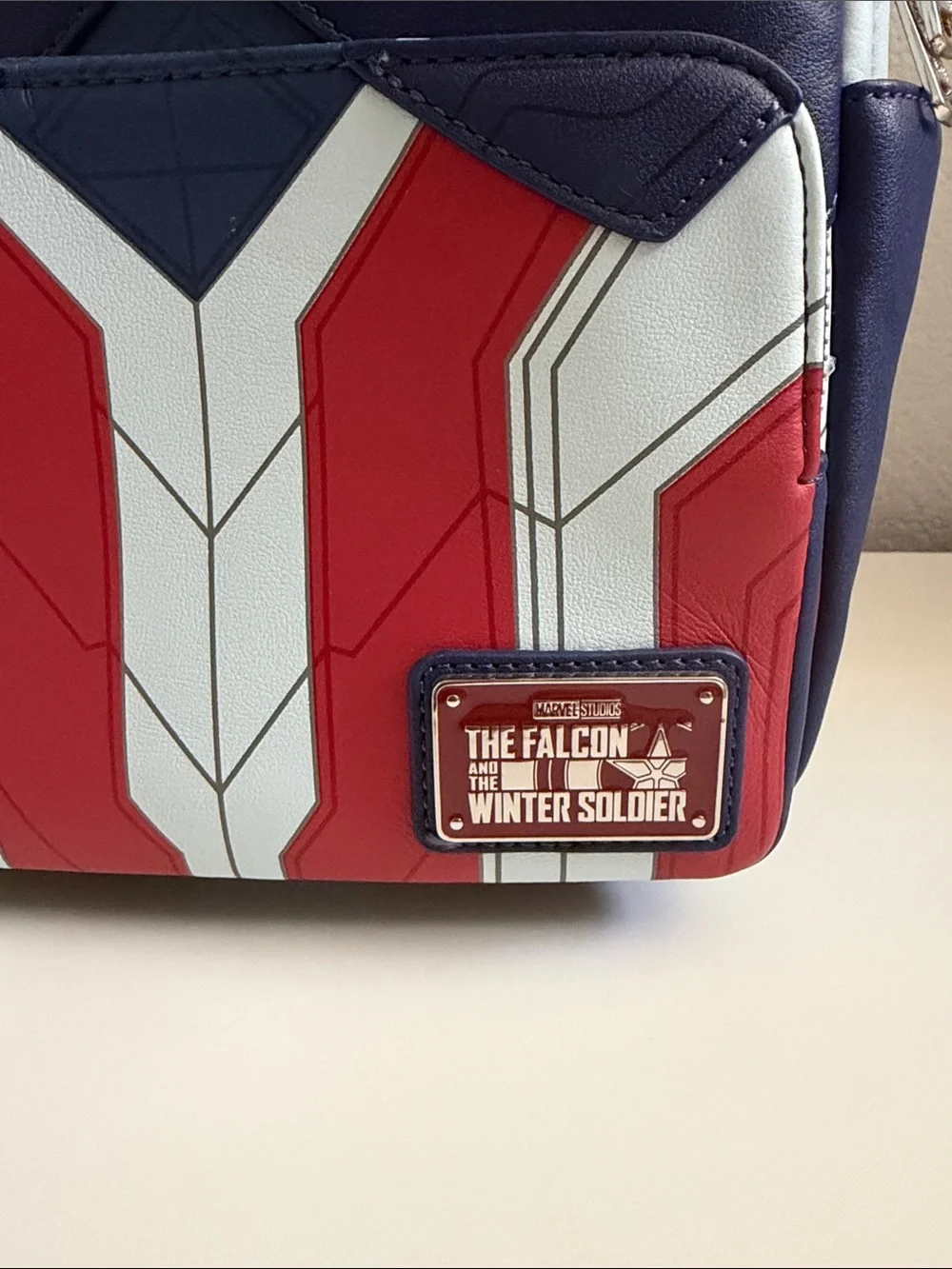Loungefly Kids Red, White & Blue Falcon and Winter Soldier Shield Mini Backpack